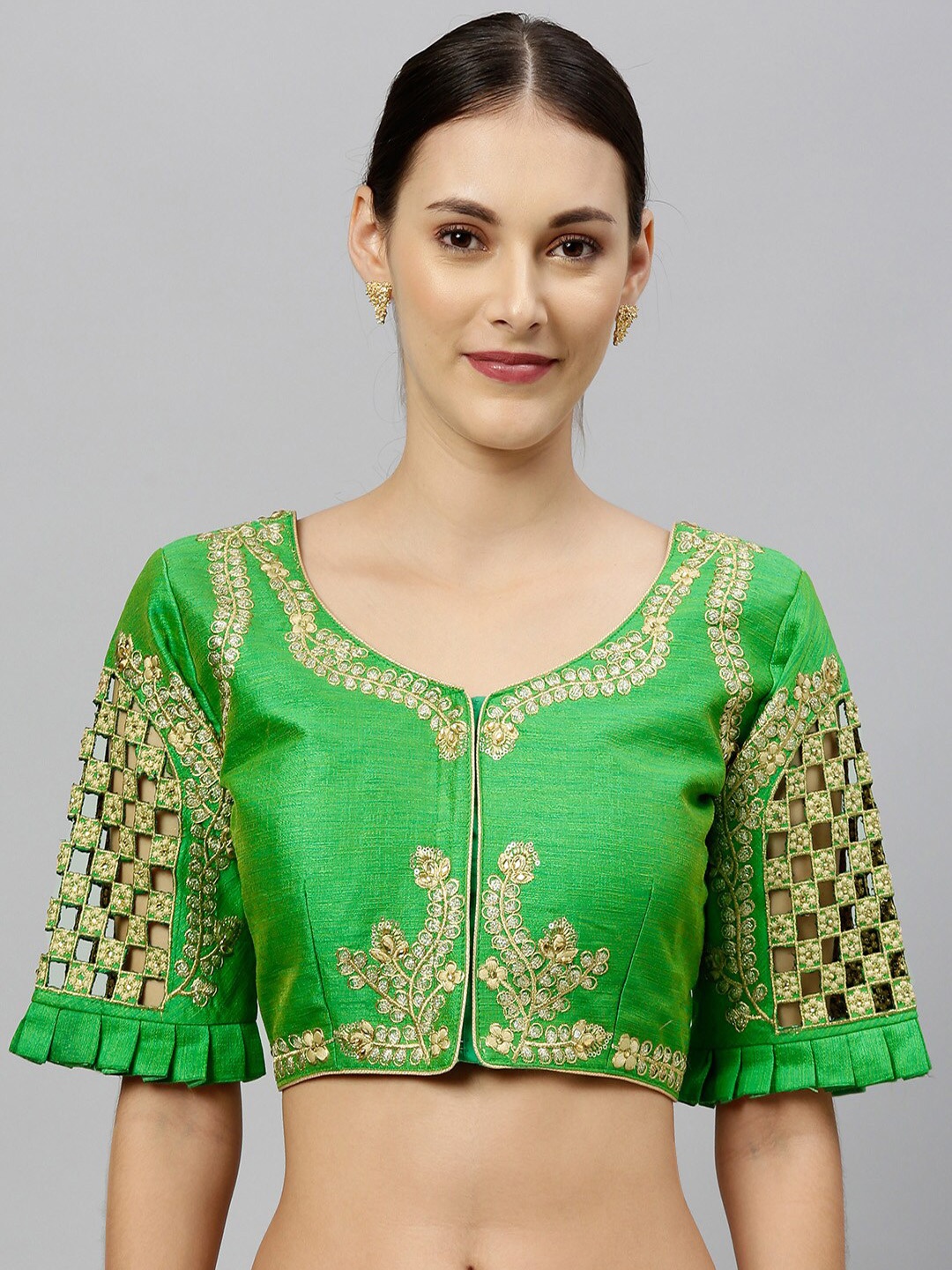

Fab Dadu Green Embroidered Saree Blouse