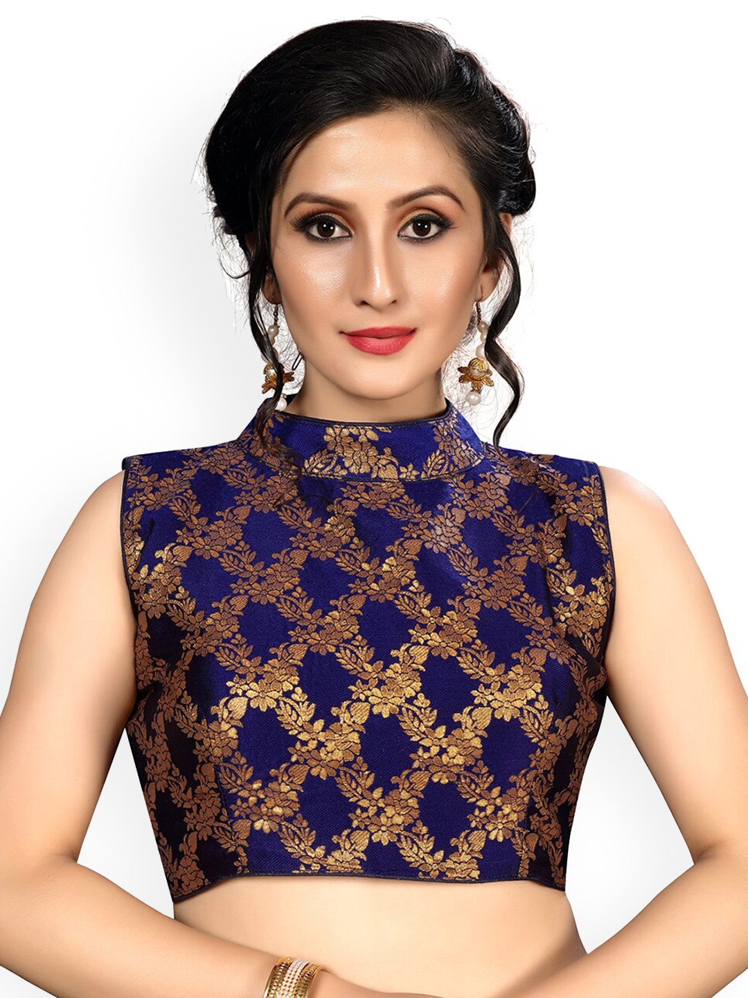 

Fab Dadu Navy Blue Woven Design Saree Blouse