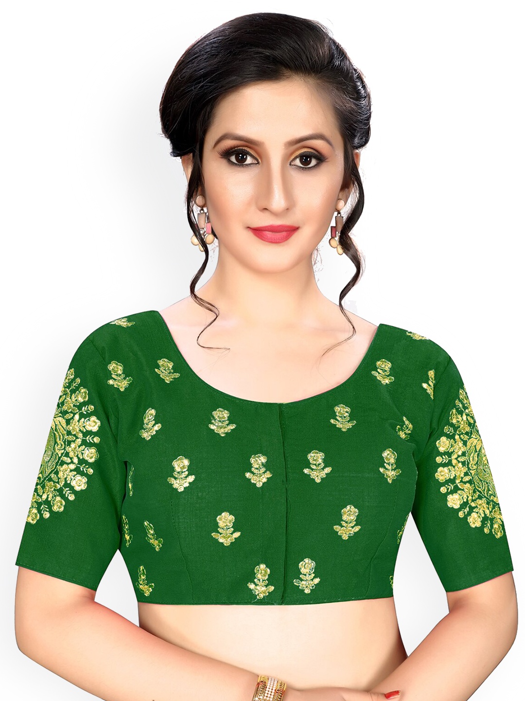 

Fab Dadu Green Embroidered Saree Blouse