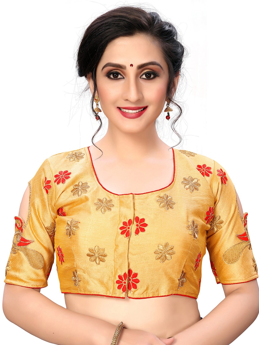 

Fab Dadu Beige Embroidered Saree Blouse