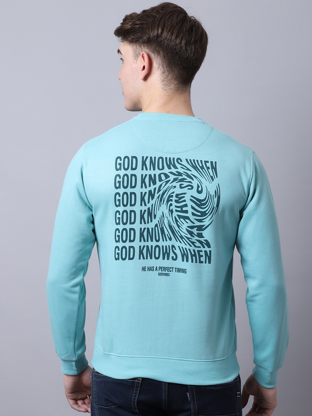 

Obaan Men Turquoise Blue Printed Sweatshirt