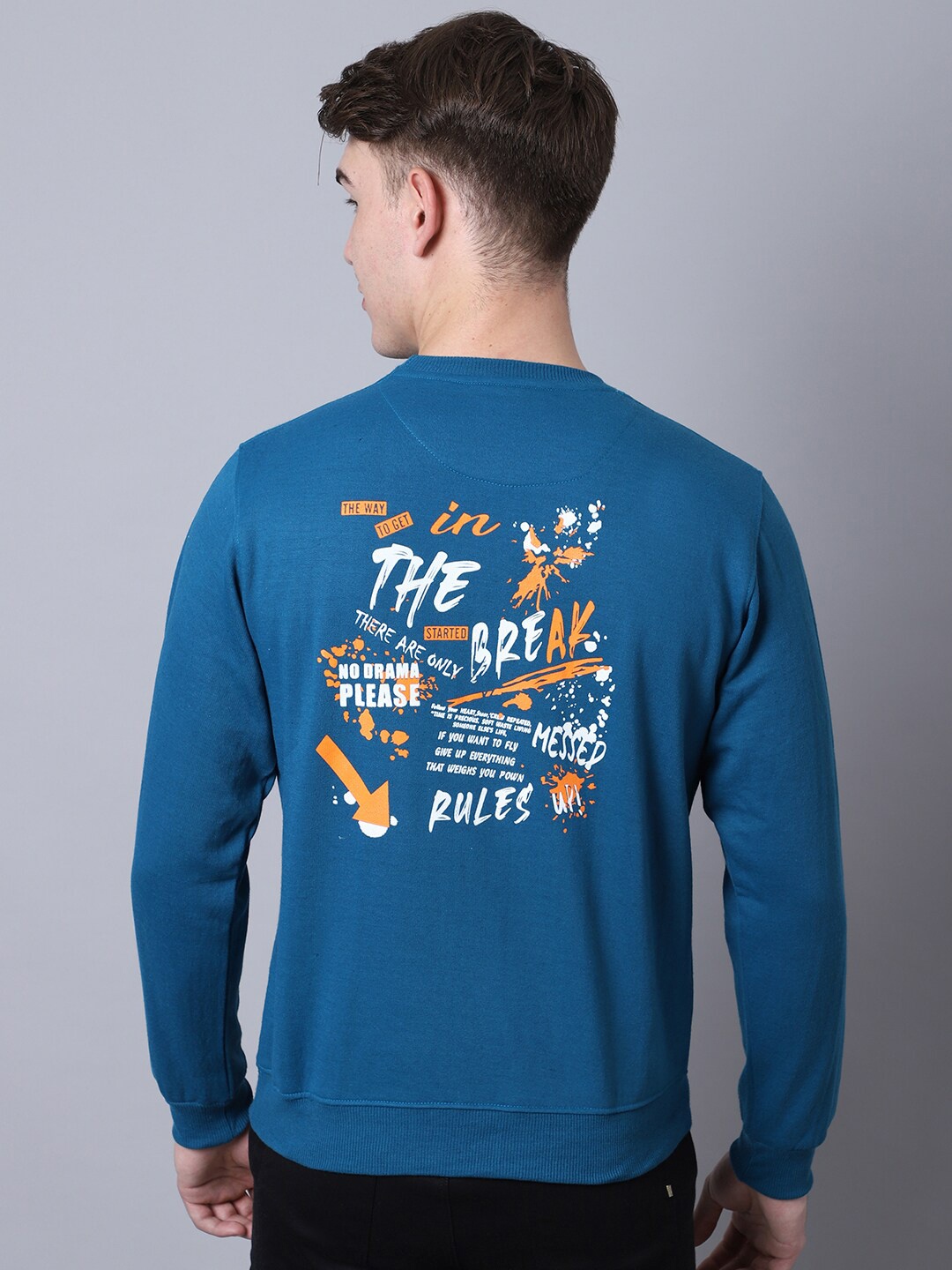 

Obaan Men Teal Blue Typography Printed Sweatshirt