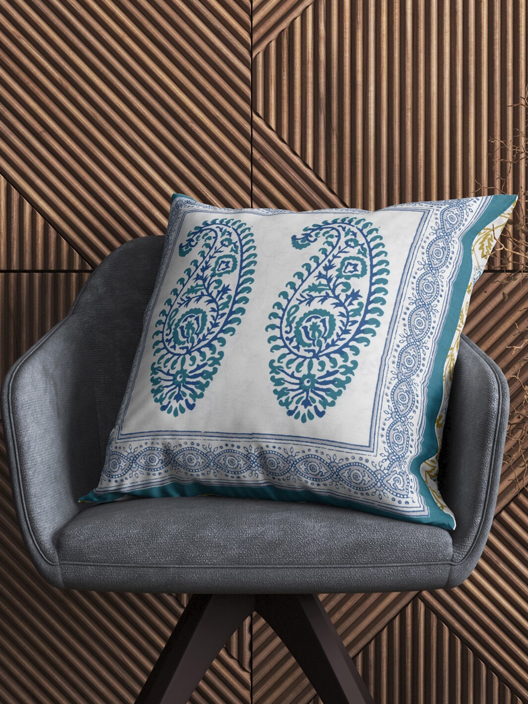 

BLOCKS OF INDIA Blue & White Pack of 2 Ethnic Motifs Square Cushion Covers