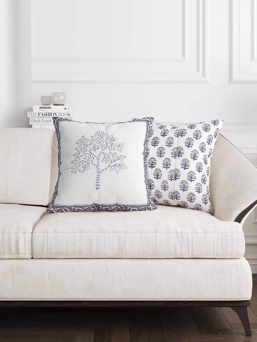 

BLOCKS OF INDIA Grey & White Pack of 2 Ethnic Motifs Square Cushion Covers