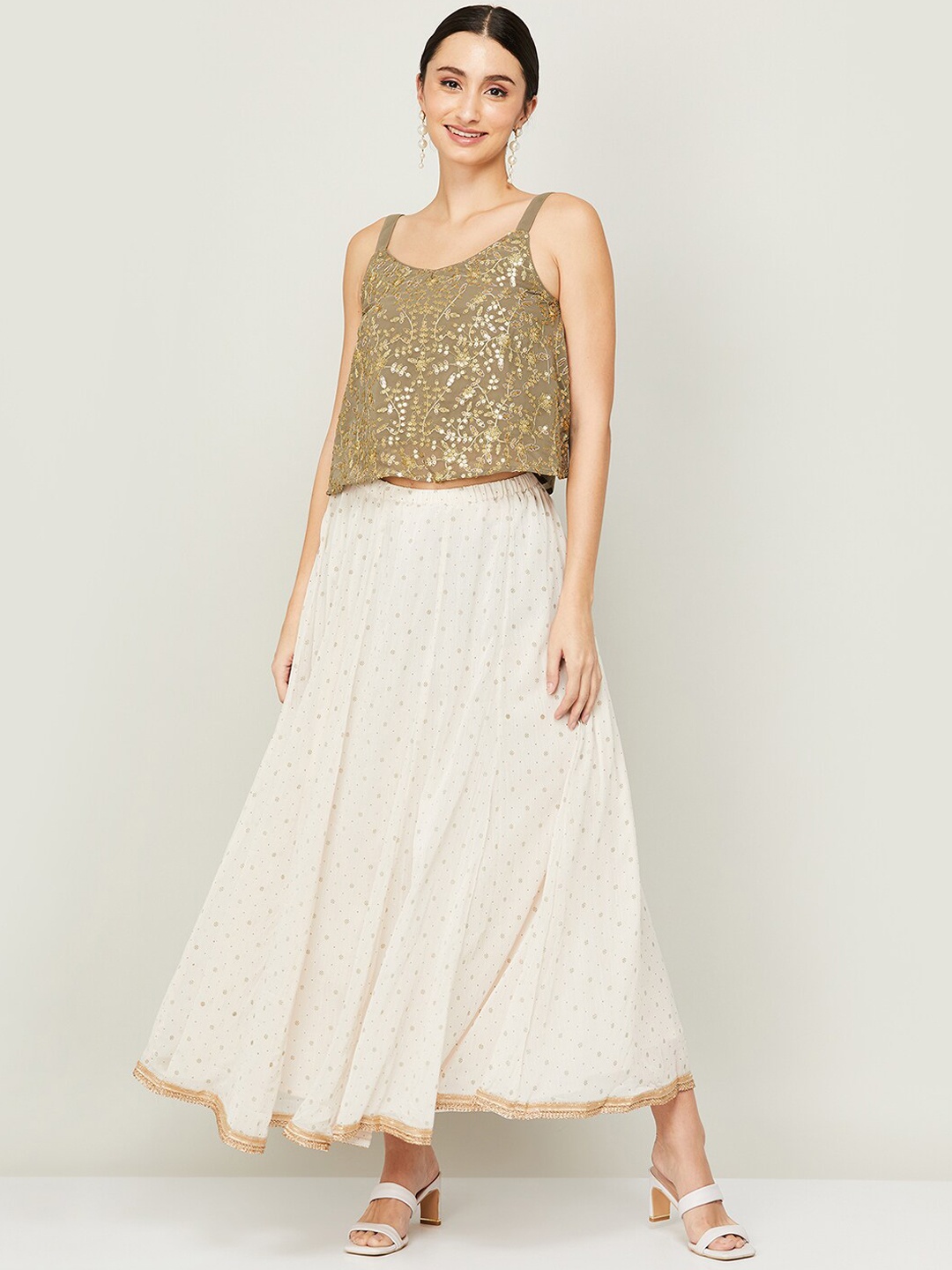 

Melange by Lifestyle Women Embroidered Top with Skirt & Dupatta, Gold