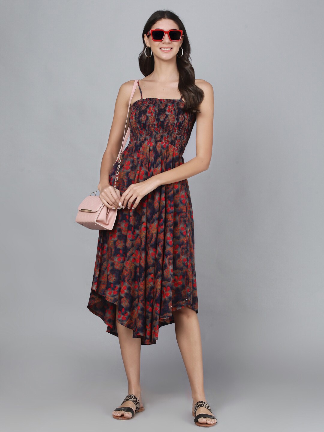

Vastralay Women Blue & Red Floral Printed Fit & Flare Dress