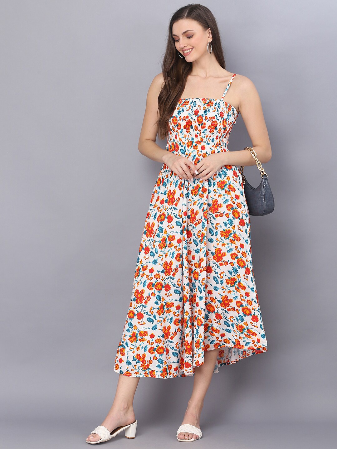 

Vastralay White Floral A-Line Midi Dress