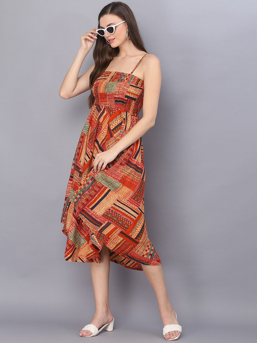 

Vastralay Brown & Blue Ethnic Motifs Empire Midi Dress
