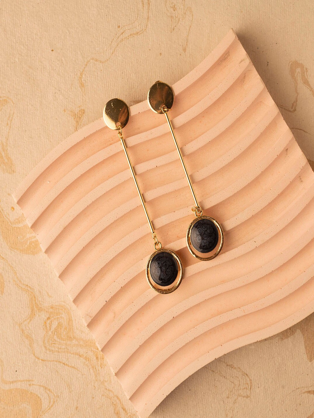 

Jewelz Gold-Toned & Navy Blue Contemporary Drop Earrings