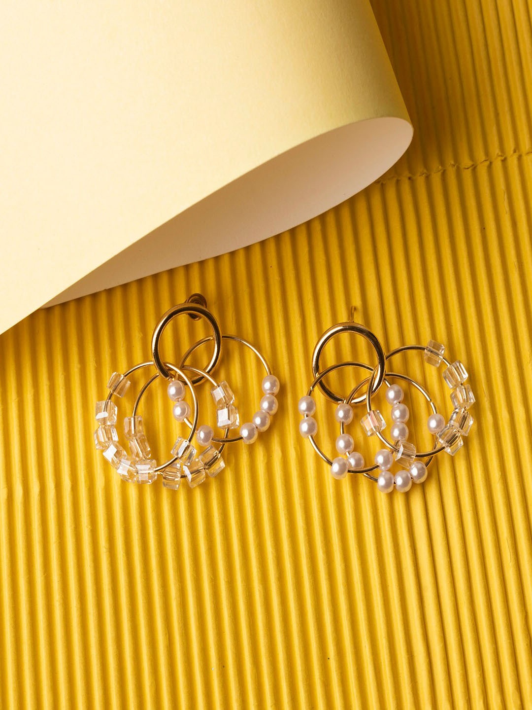 

Jewelz White Gold-Plated Circular Drop Earrings