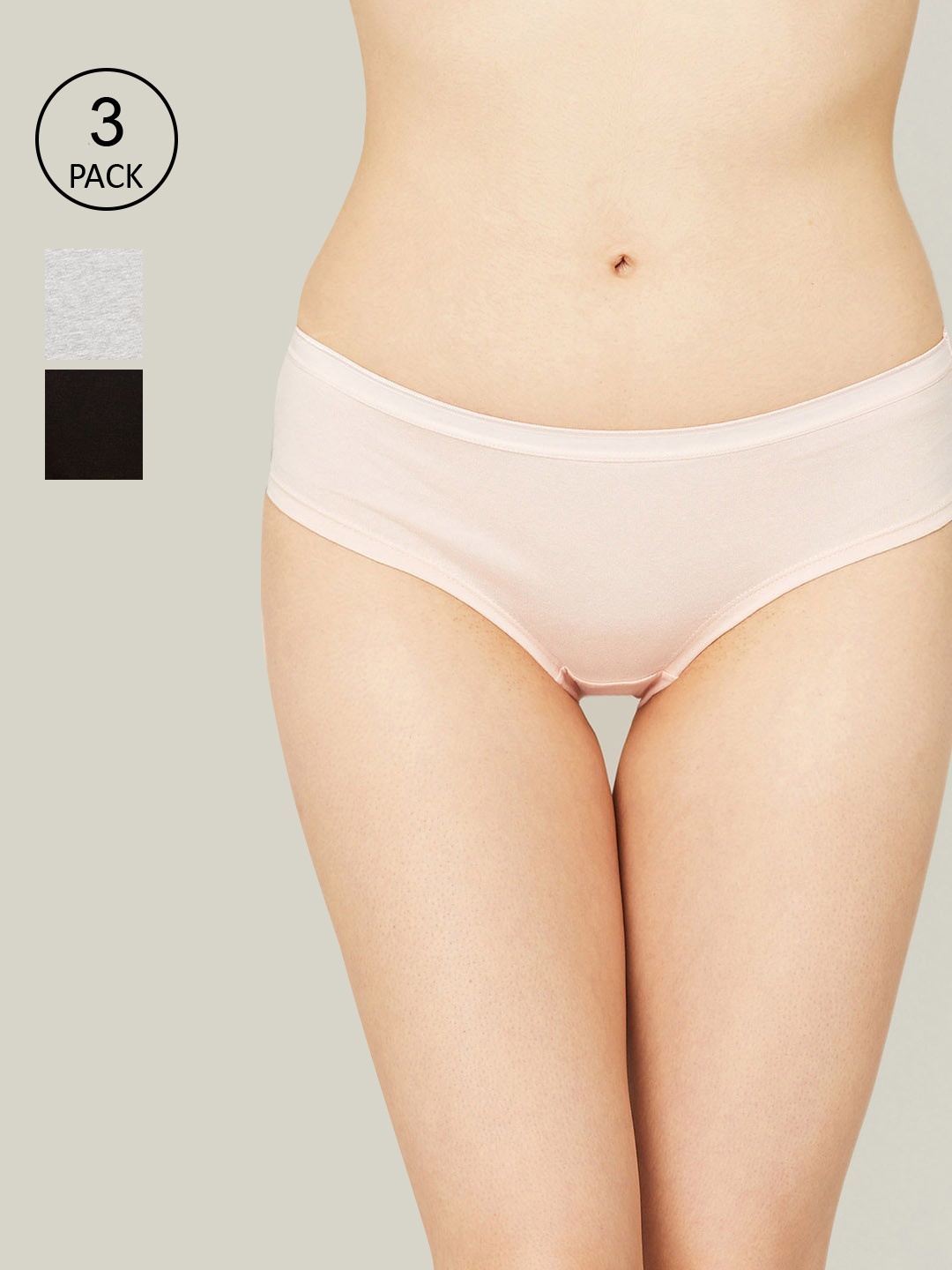 

Ginger by Lifestyle Women Pack Of 3 Assorted Cotton Hipster Briefs, Grey
