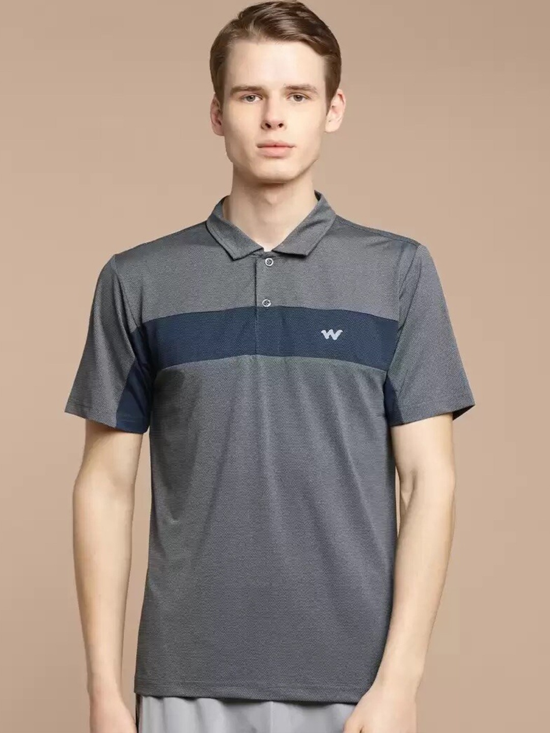 

Wildcraft Men Grey Colourblocked Polo Collar T-shirt