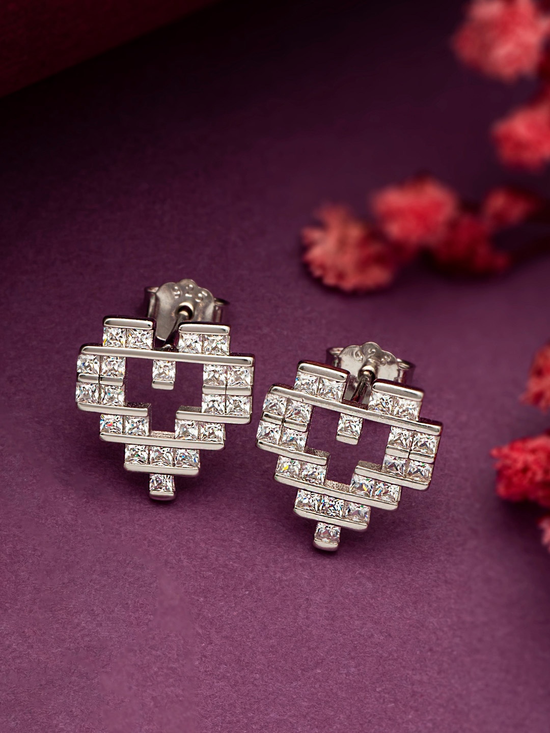 

SILBERRY Silver-Toned Heart Shaped Drop Earrings