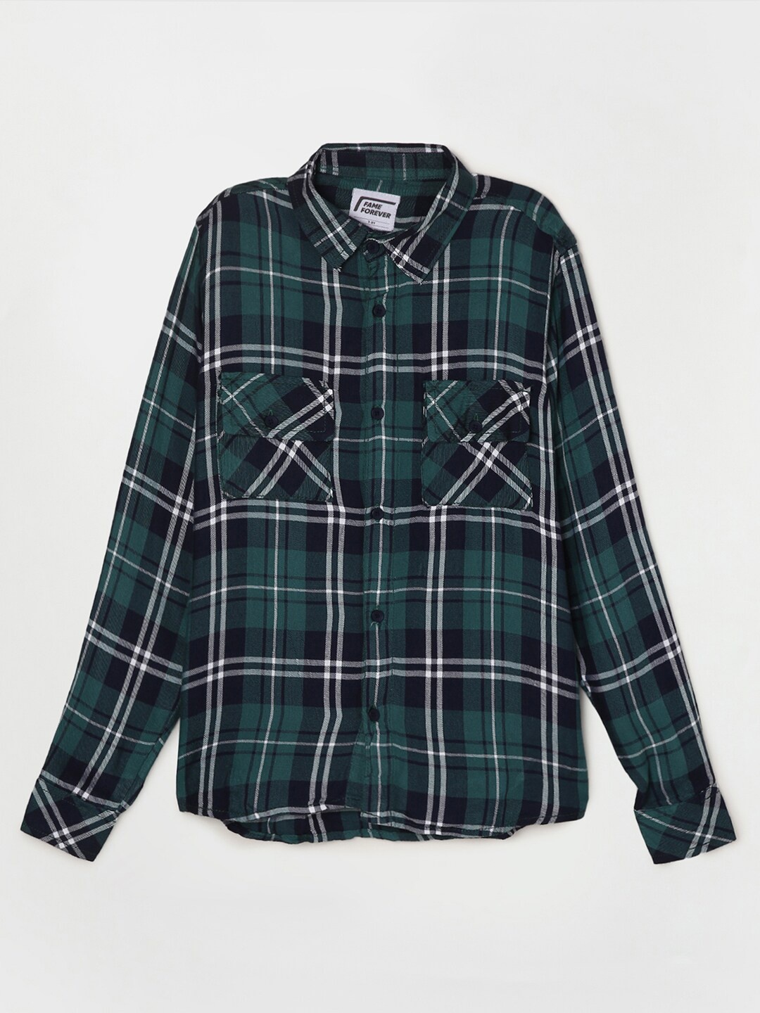

Fame Forever by Lifestyle Boys Green Tartan Checks Checked Casual Shirt
