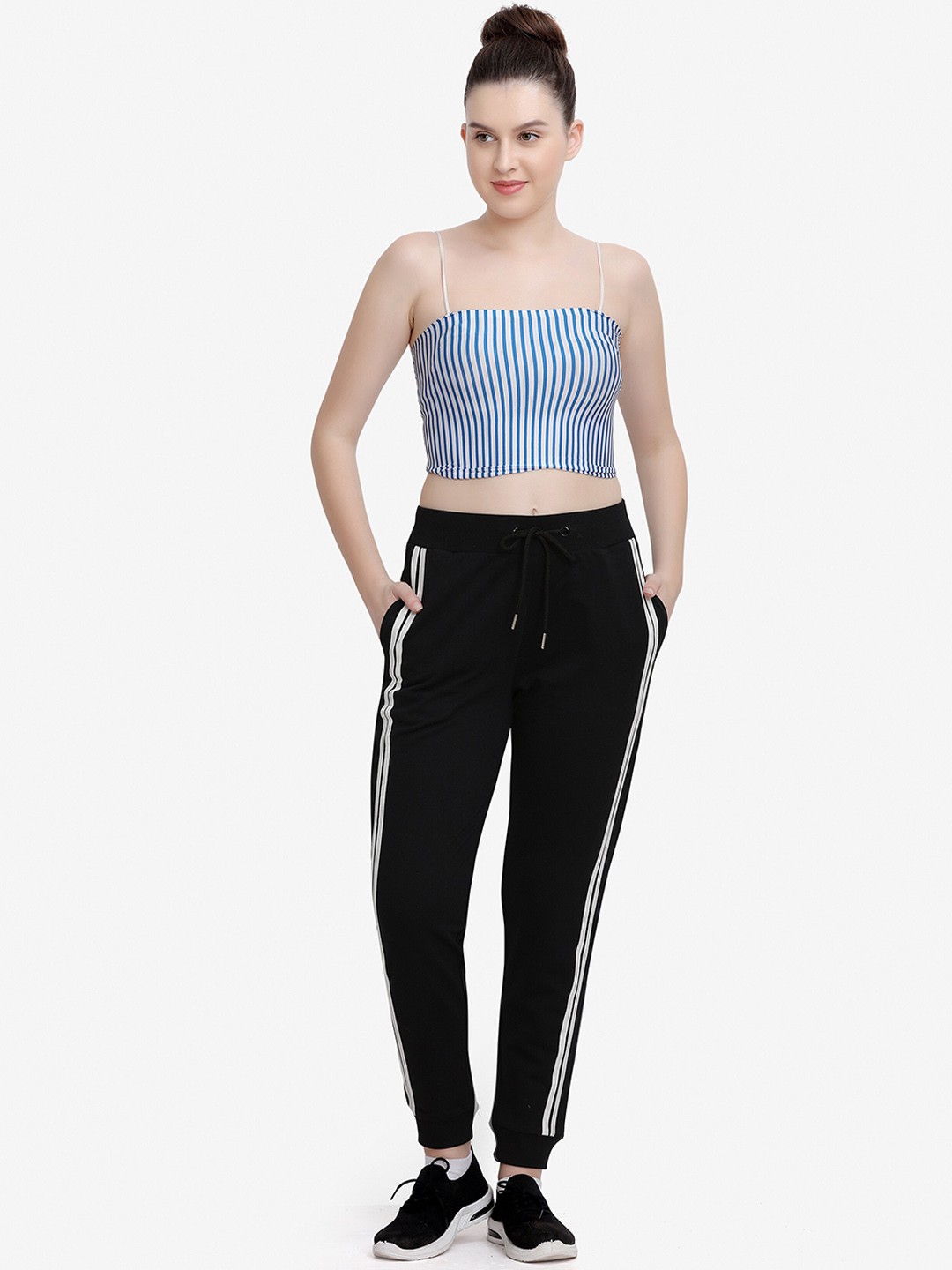 

MAYSIXTY Women Black Solid Cotton Track Pants
