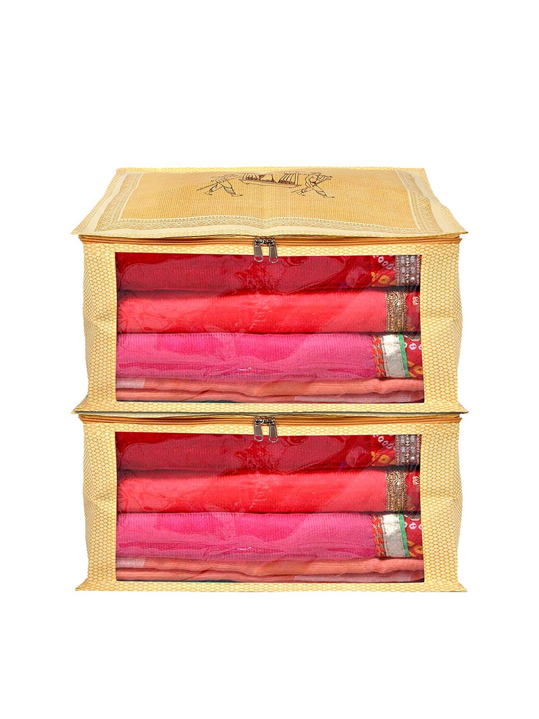 

Kuber Industries Set Of 2 Gold-Toned Doli Printed Saree Organisers