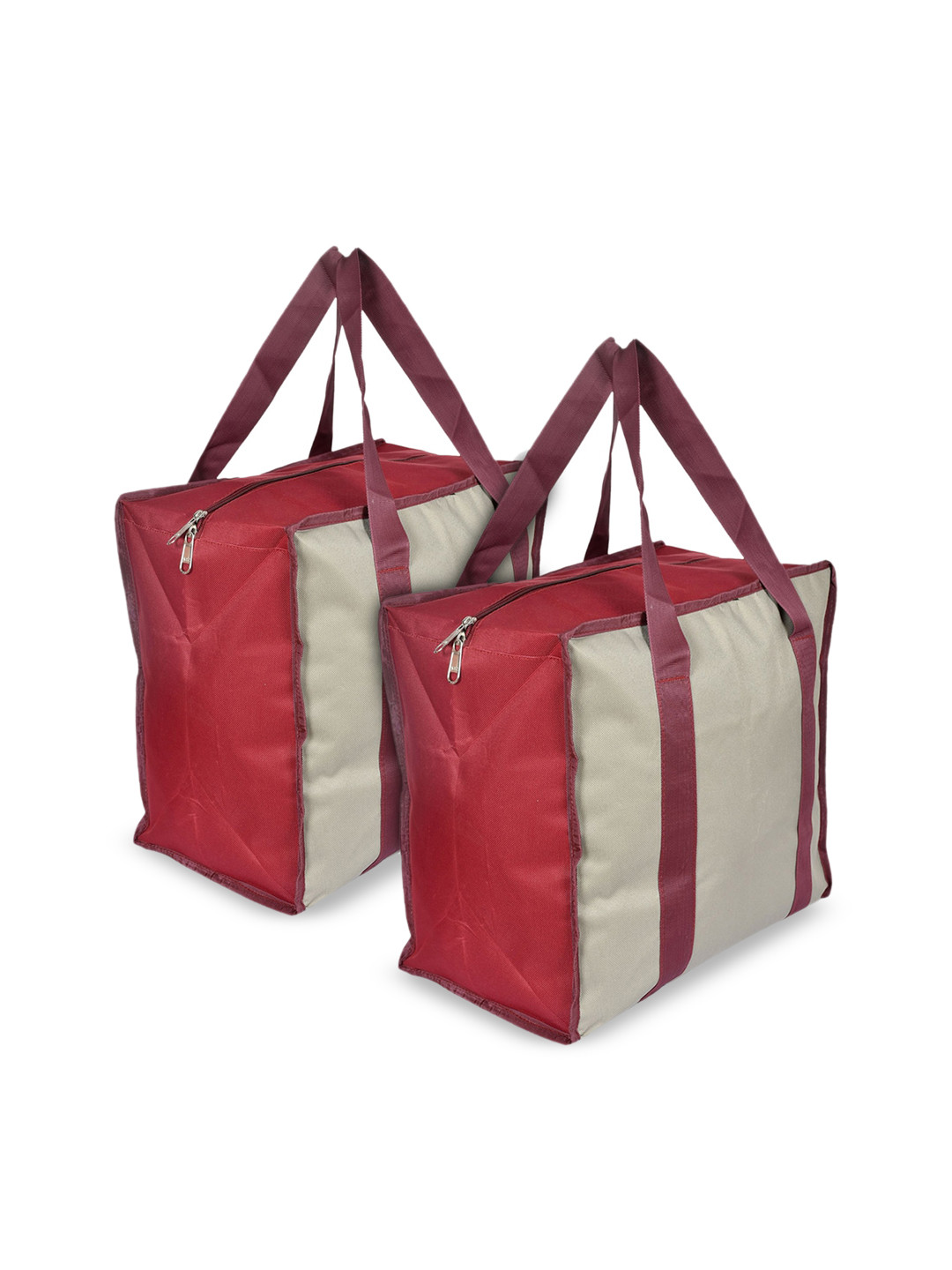 

Kuber Industries Pack Of 2 Beige & Red Solid Shopping Bag Organiser
