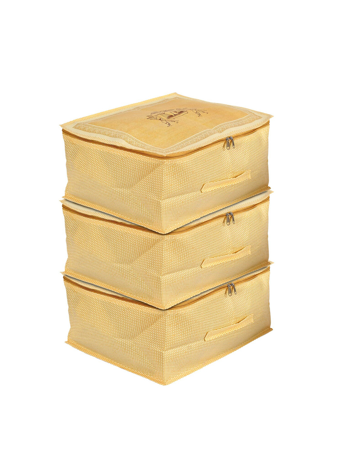 

Kuber Industries Set Of 3 Gold Duli Printed Wardrobe Organisers