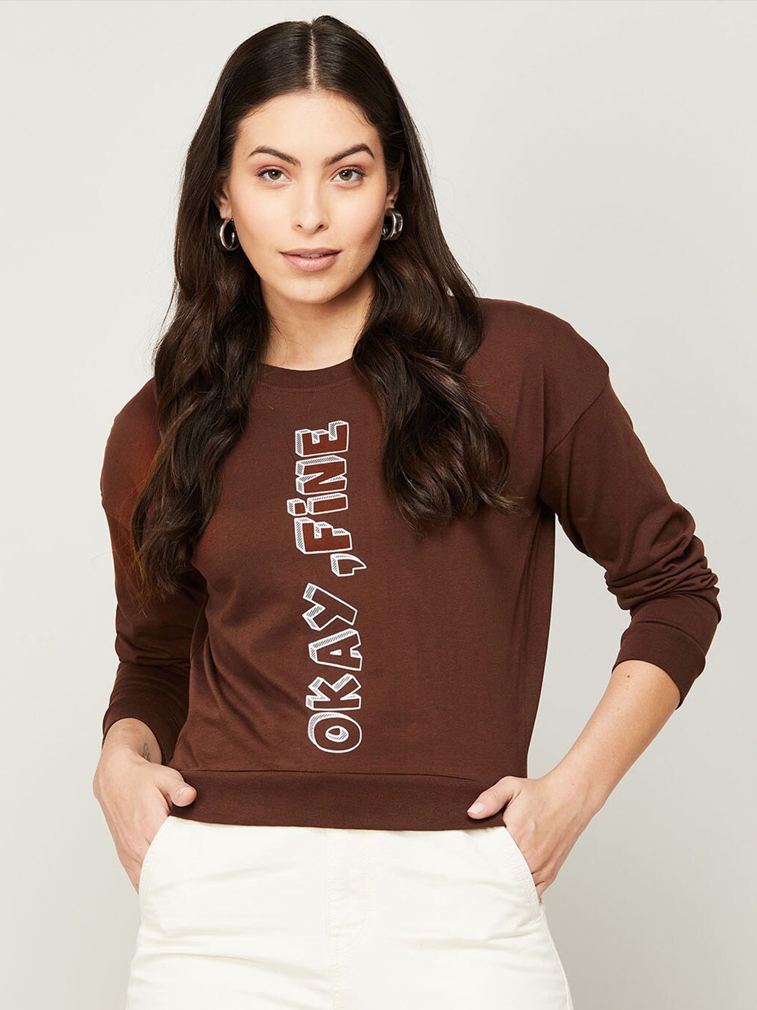 

Ginger by Lifestyle Women Brown Printed Sweatshirt
