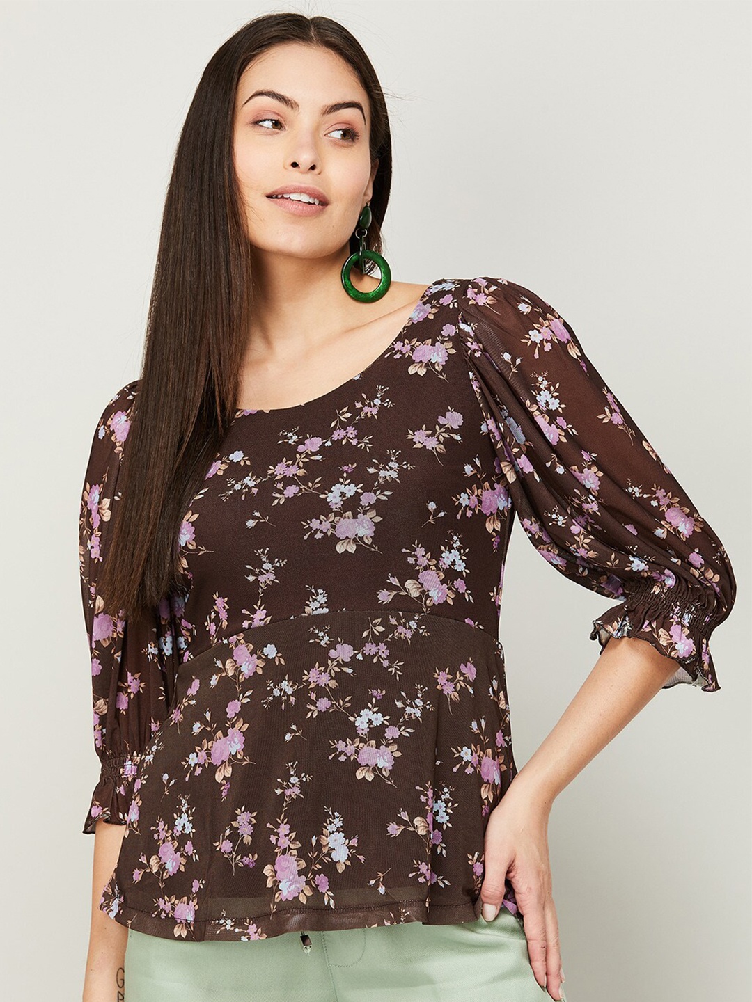 

CODE by Lifestyle Brown Floral Print Top