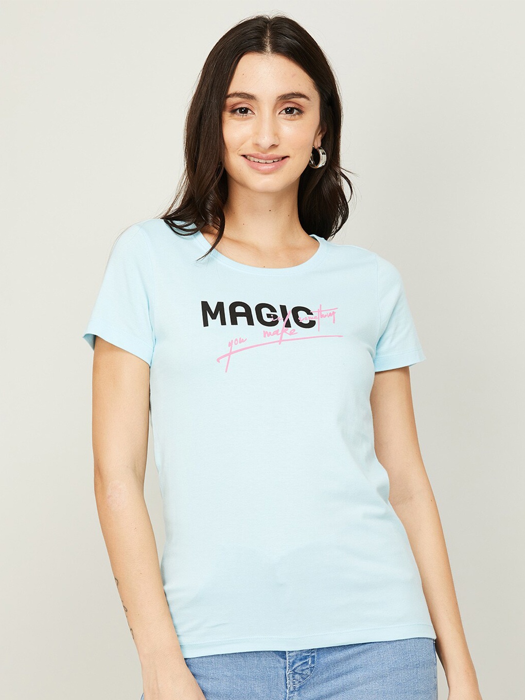 

Fame Forever by Lifestyle Women Blue Typography Printed Cotton T-shirt