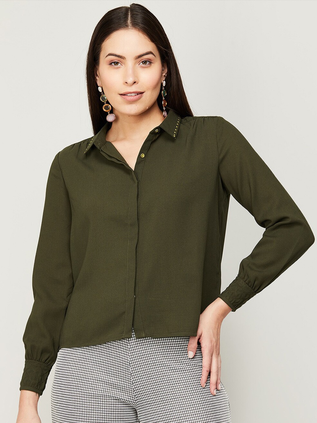 

Fame Forever by Lifestyle Women Olive Green Shirt Style Top