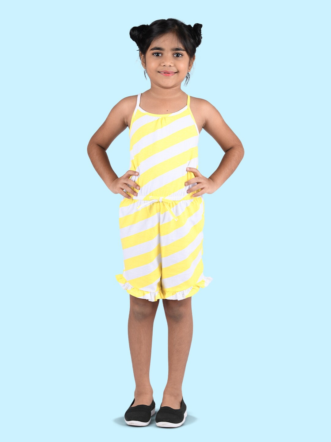 

Zalio Girls Yellow & White Striped Jumpsuit