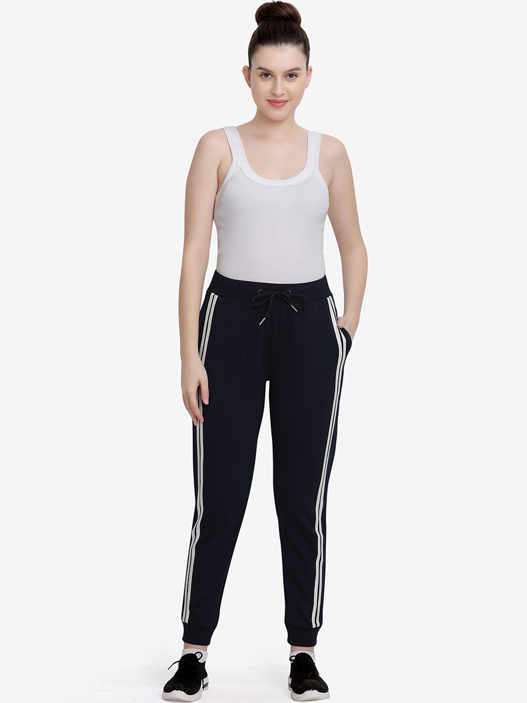

MAYSIXTY Women Navy Blue Solid Cotton Track Pants