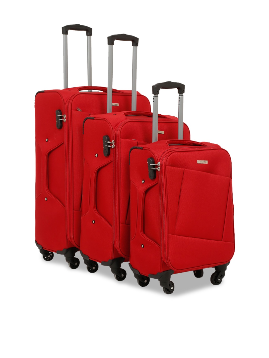 

Teakwood Leathers Set Of 3 Solid Soft-Sided Trolley Suitcases, Red