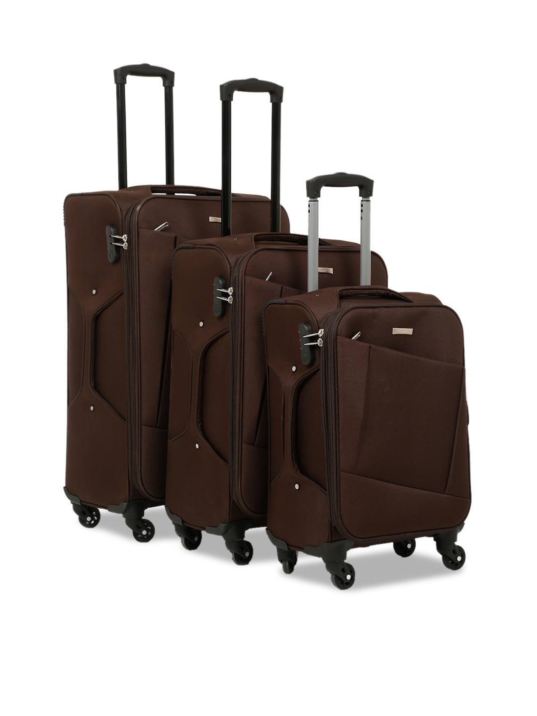 

Teakwood Leathers Set Of 3 Brown Solid Soft-Sided Trolley Suitcases