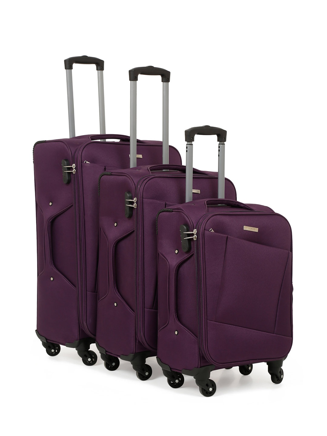 

Teakwood Leathers Set Of 3 Purple Solid Soft-Sided Trolley Suitcases