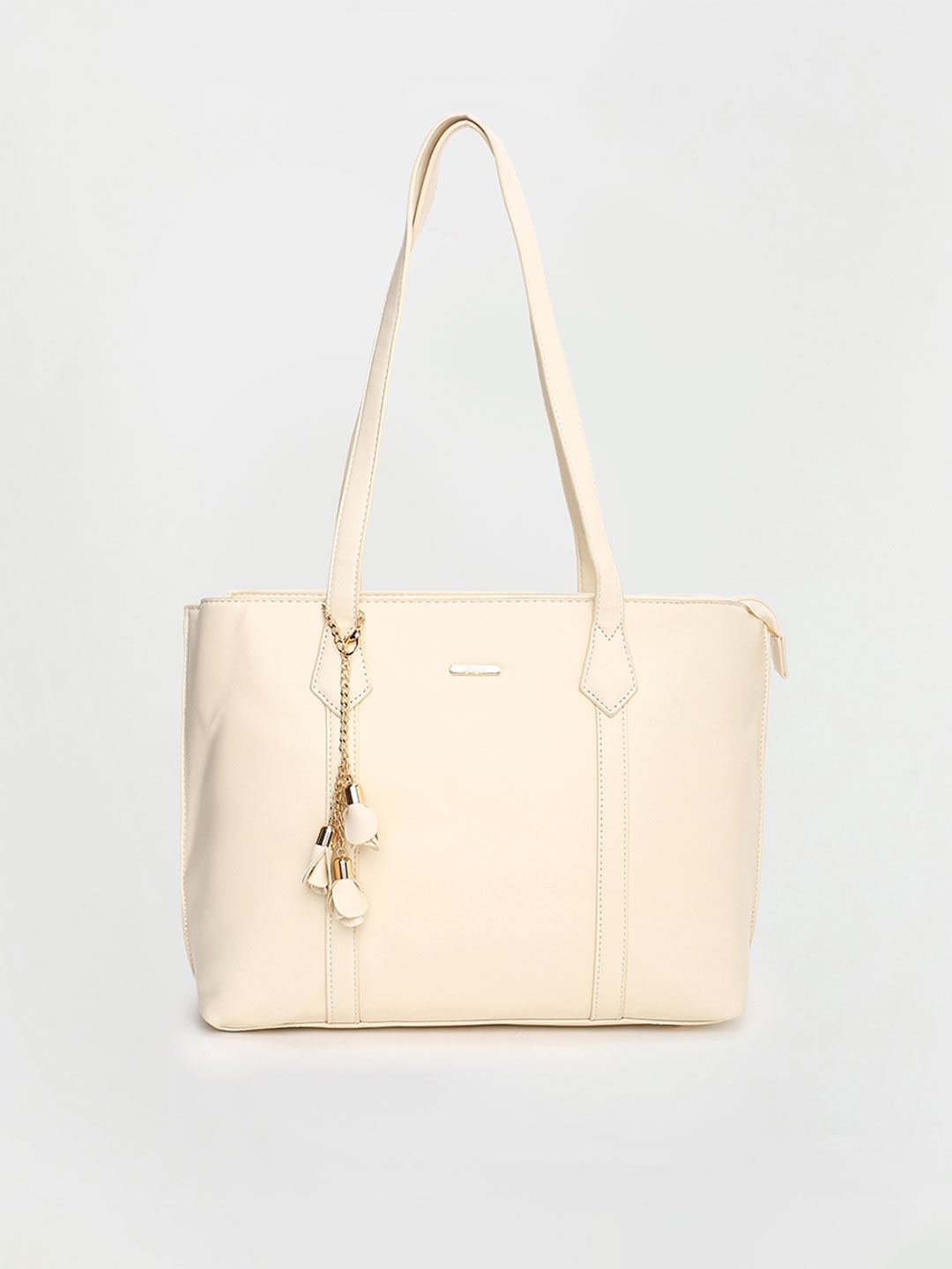 

Ginger by Lifestyle White Oversized Structured Shoulder Bag with Applique