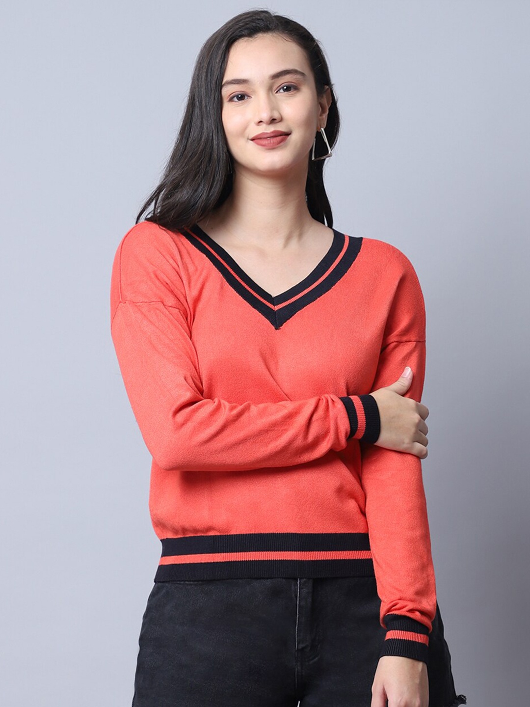 

TAG 7 Women Red V-Neck Top