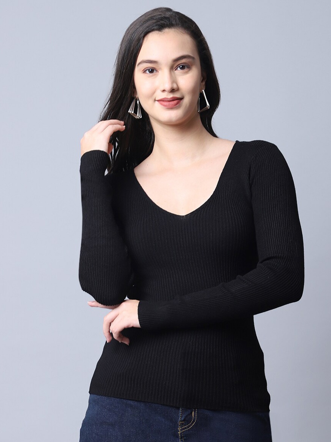 

TAG 7 Black V-Neck Winter Top