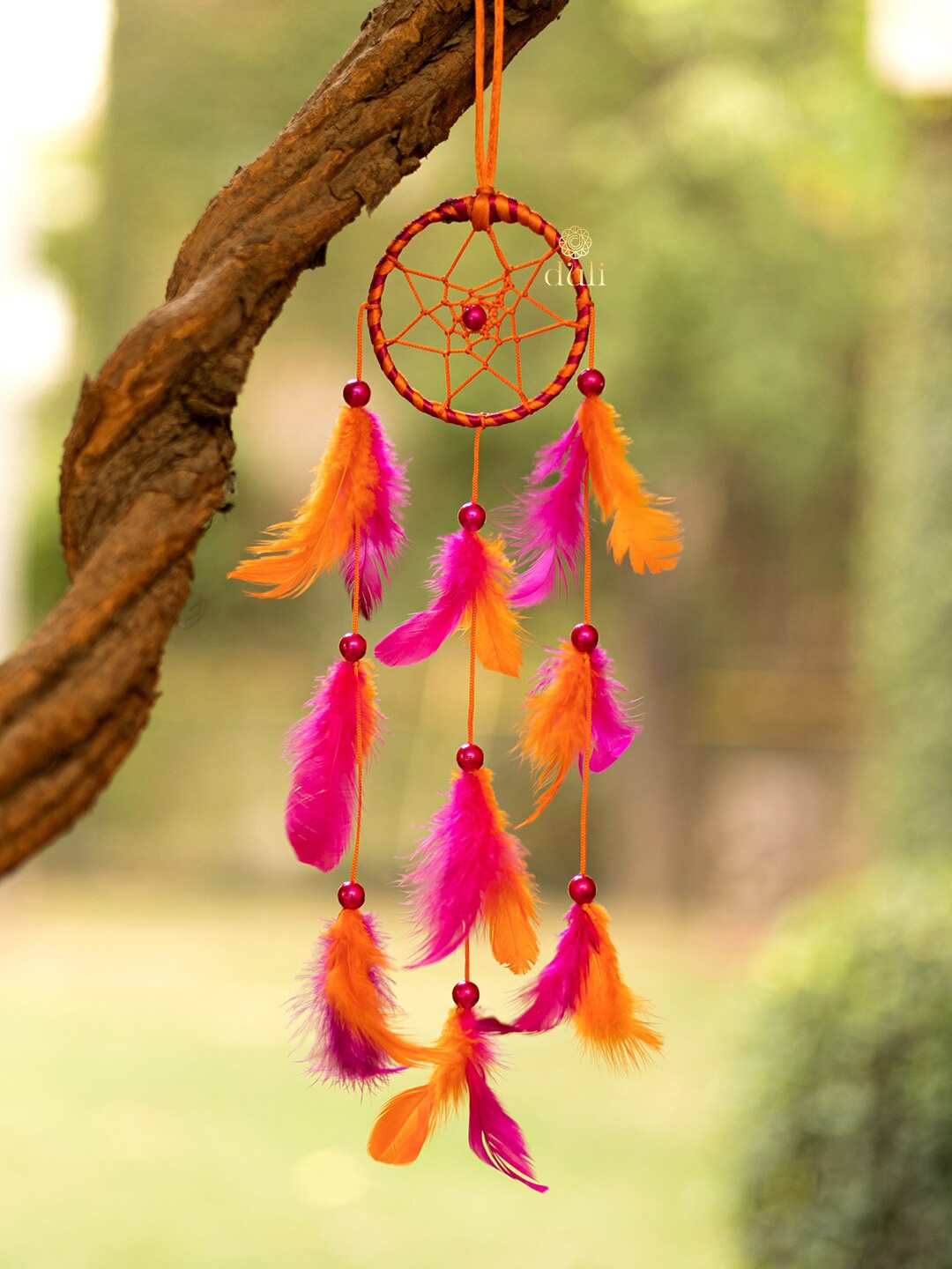 

DULI Dream Catcher Windchime with Pink & Orange Feathers
