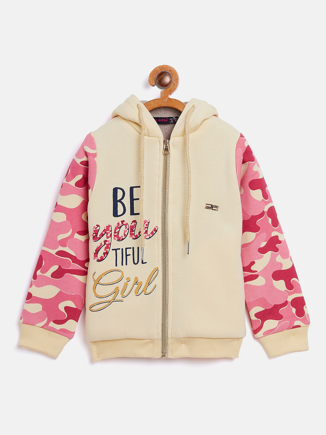 

Nins Moda Girls Cream-Coloured Printed Hooded Sweatshirt