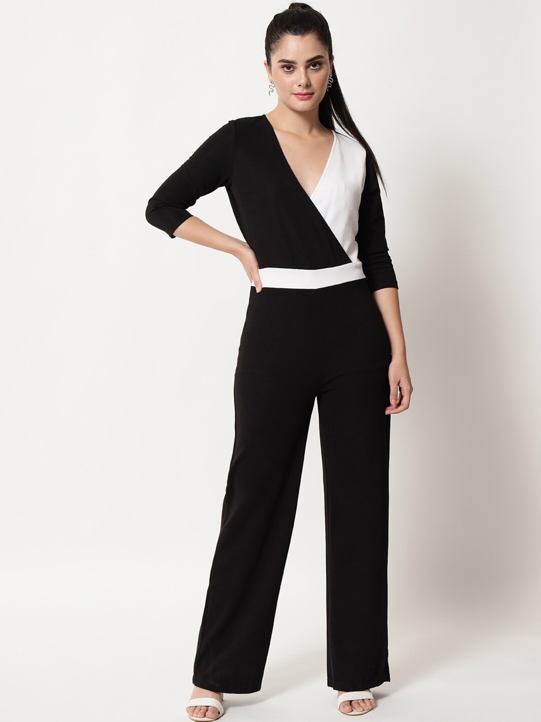 

Orchid Blues Black & White Colourblocked Basic Jumpsuit