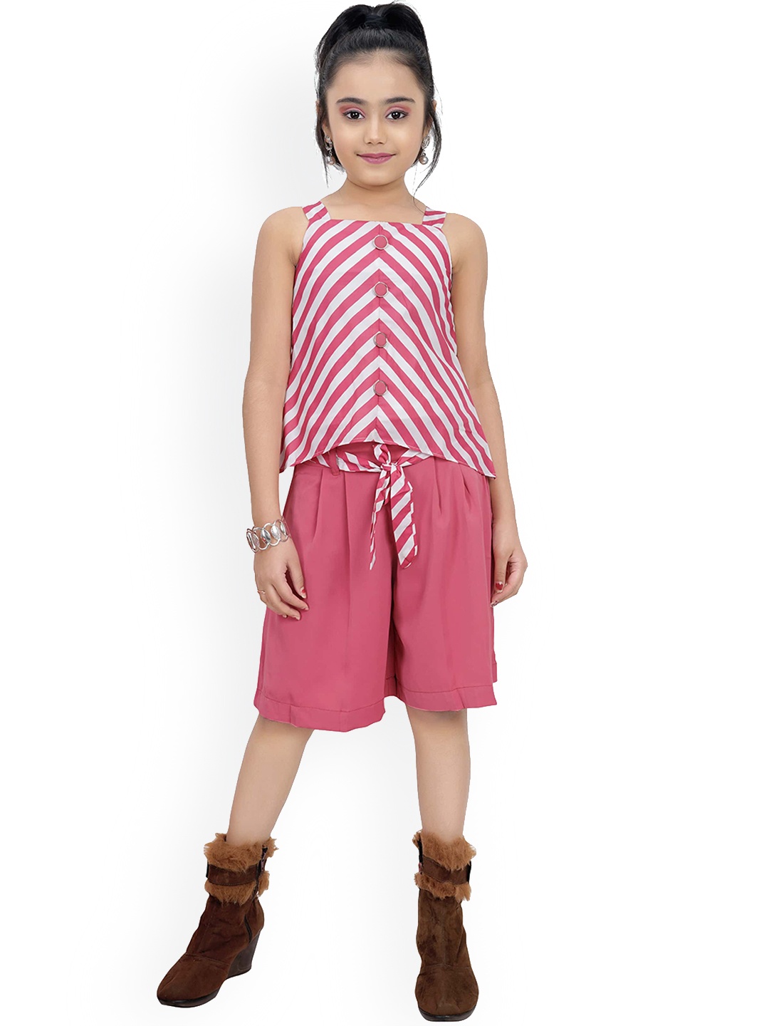 

Tiny Girl Girls Pink & White Striped Top with Shorts