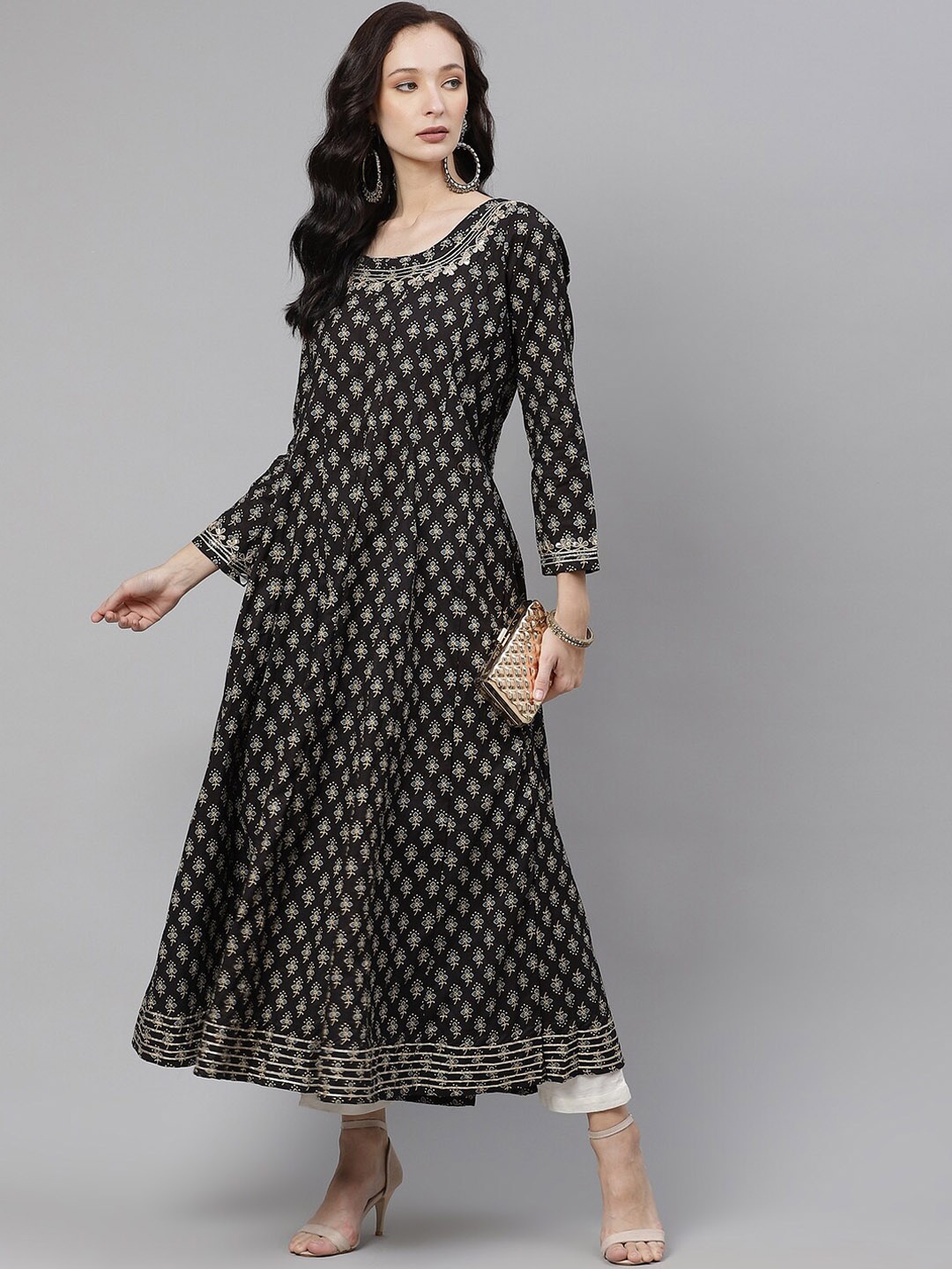 

Divena Women Black Ethnic Motifs Printed Floral Anarkali Kurta