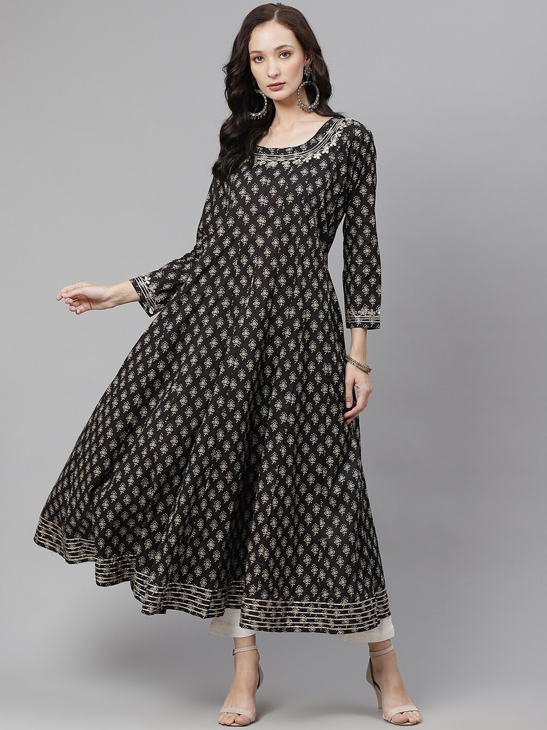 

Divena Women Black Ethnic Motifs Printed Floral Anarkali Kurta