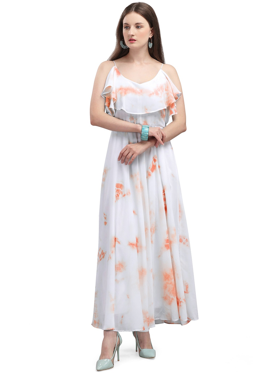 

VAANI CREATION Orange Floral Georgette Maxi Dress