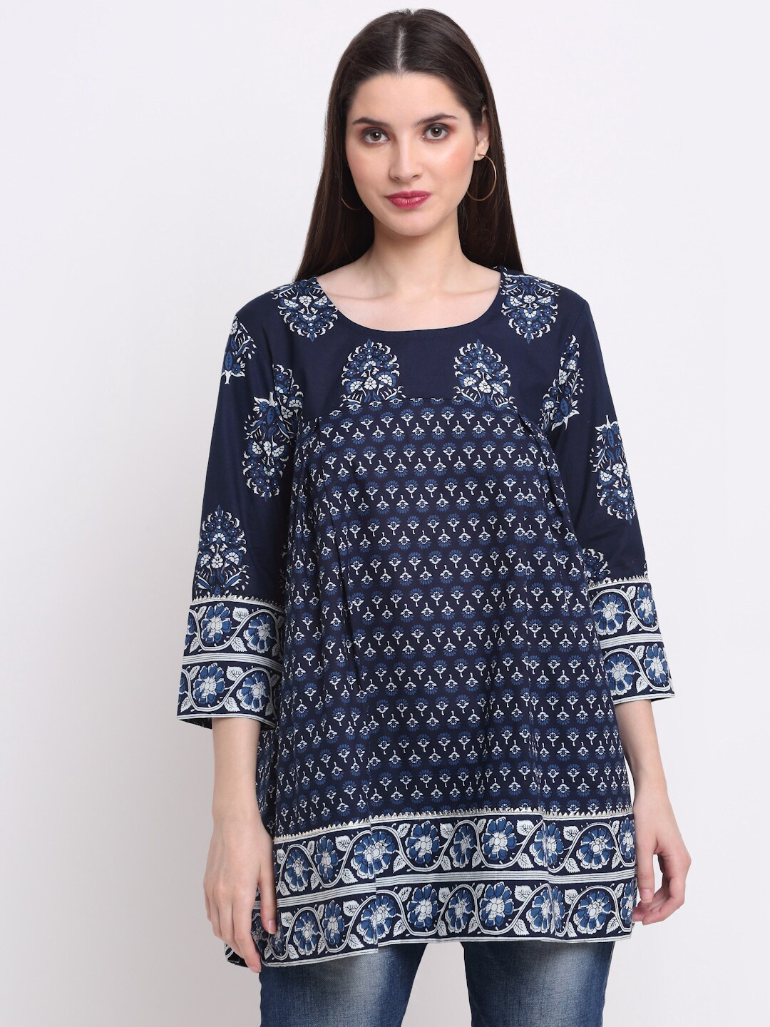 

KALINI Navy Blue Floral Print Longline Top