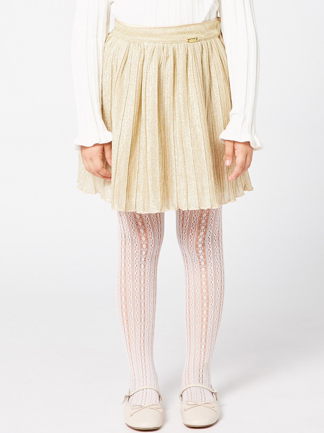 

One Friday Girls Gold Solid A-Line Knee-Length Skirt