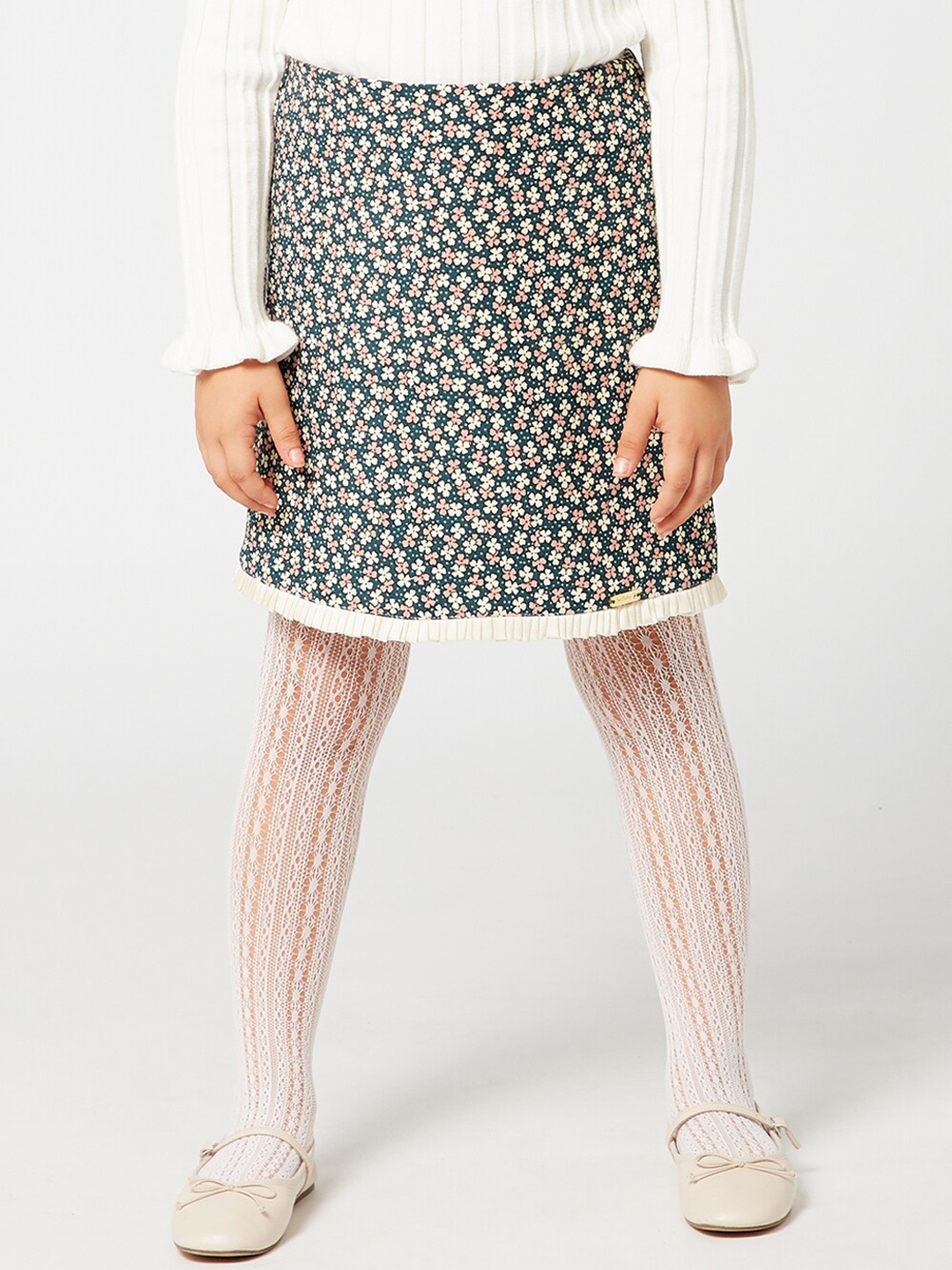 

One Friday Girls Grey Floral Print A-line Knee-Length Skirts
