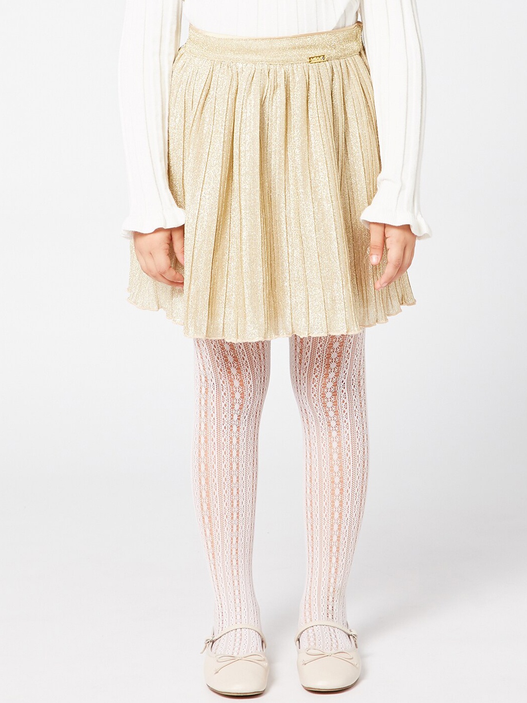 

One Friday Girls Gold-Coloured Solid Knee-Length Flared Tutu Skirt