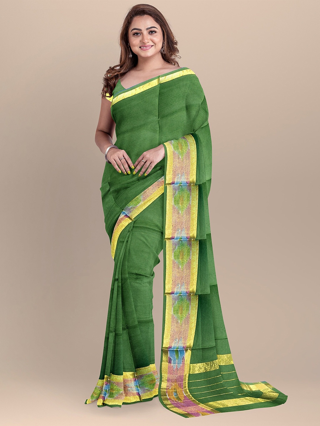 

The Chennai Silks Green & Blue Zari Pure Cotton Fusion Venkatgiri Saree