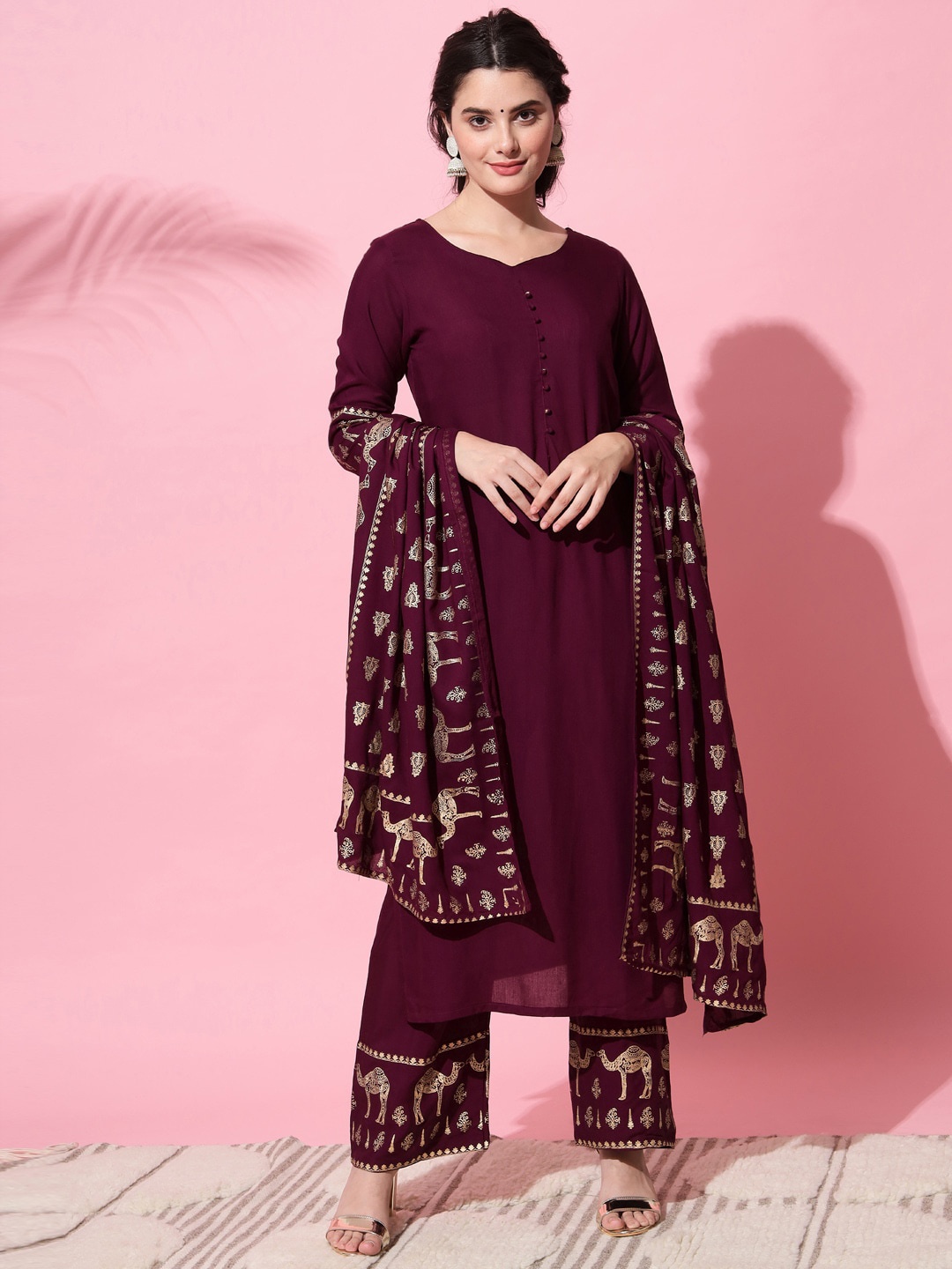 

Sitaram Designer Women Burgundy Kurta with Trousers & With Dupatta