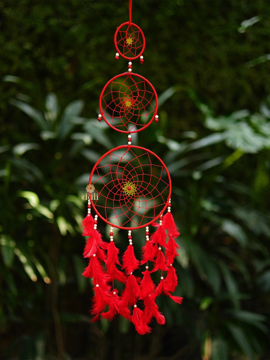 

DULI Red Dream Catcher Hanging with Feathers