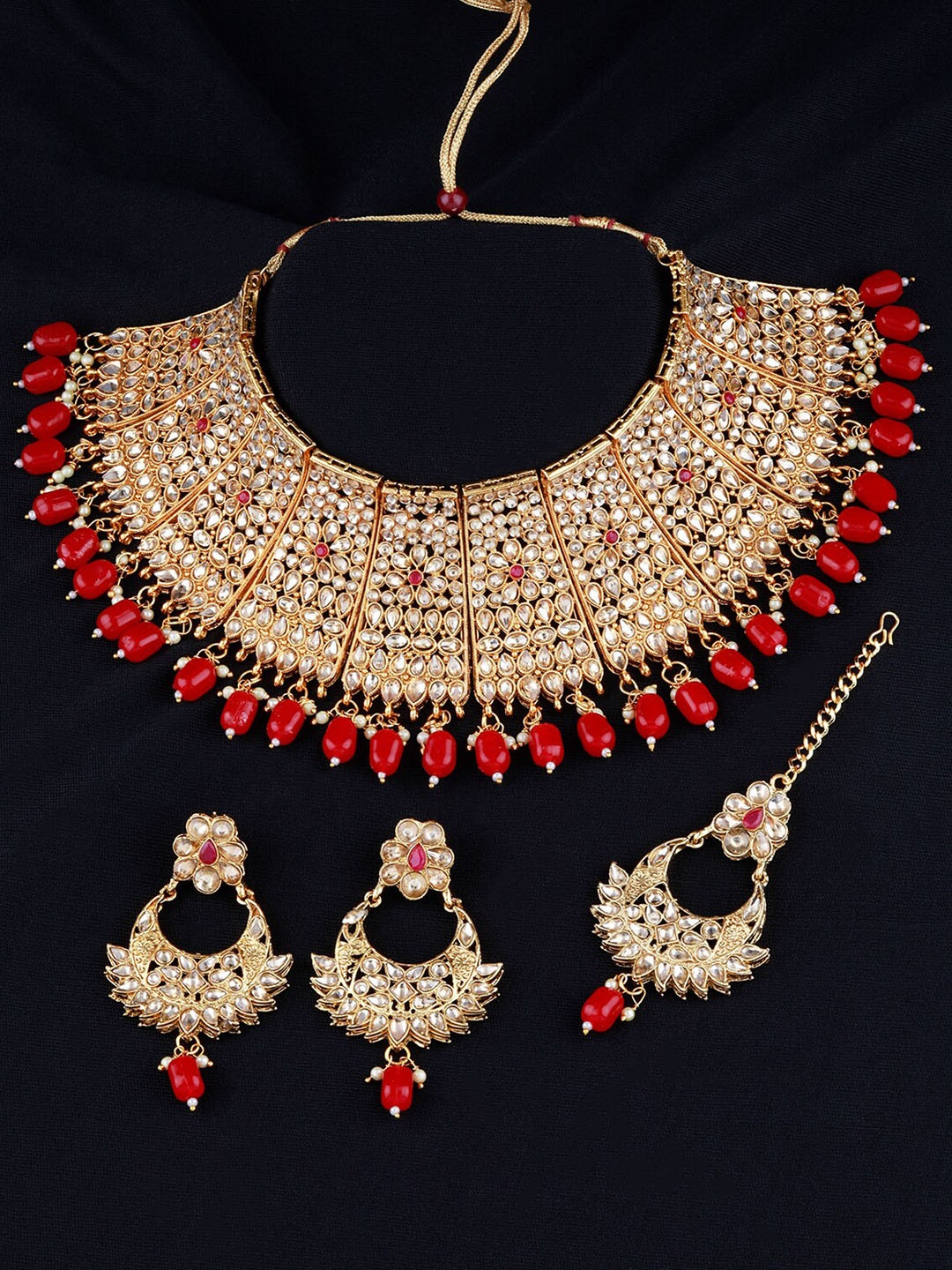 

Silver Shine Gold-Plated & Red Stone-Studded Jewellery Set