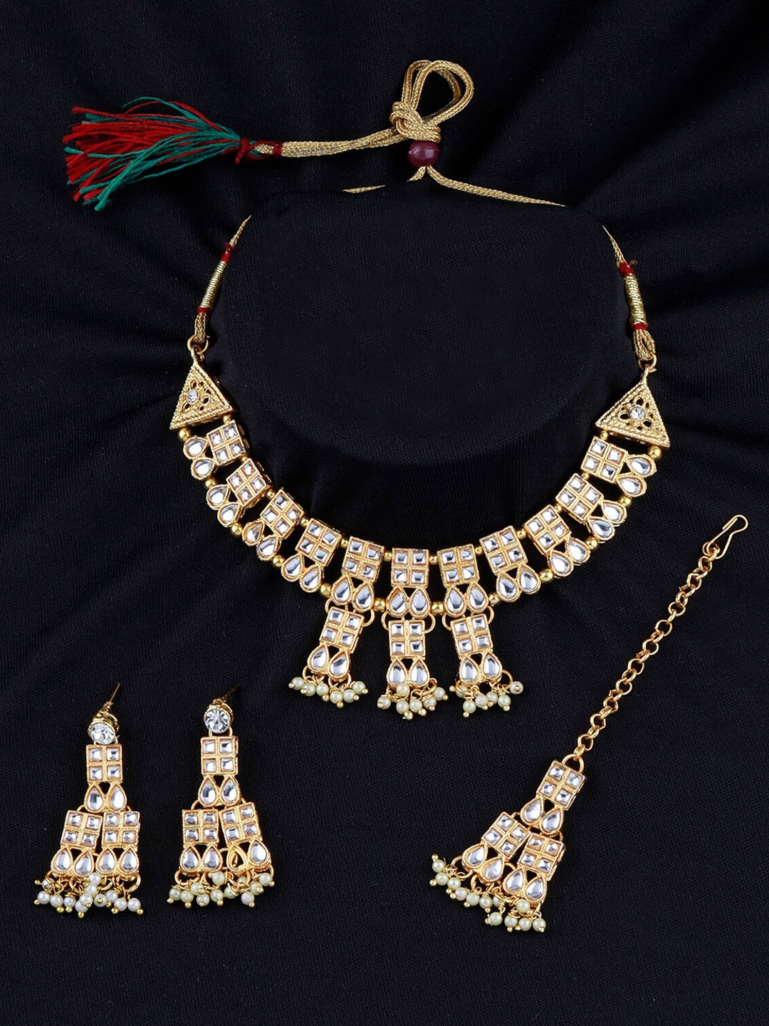 

Silver Shine Gold-Plated & White Stone-Studded Jewellery Set
